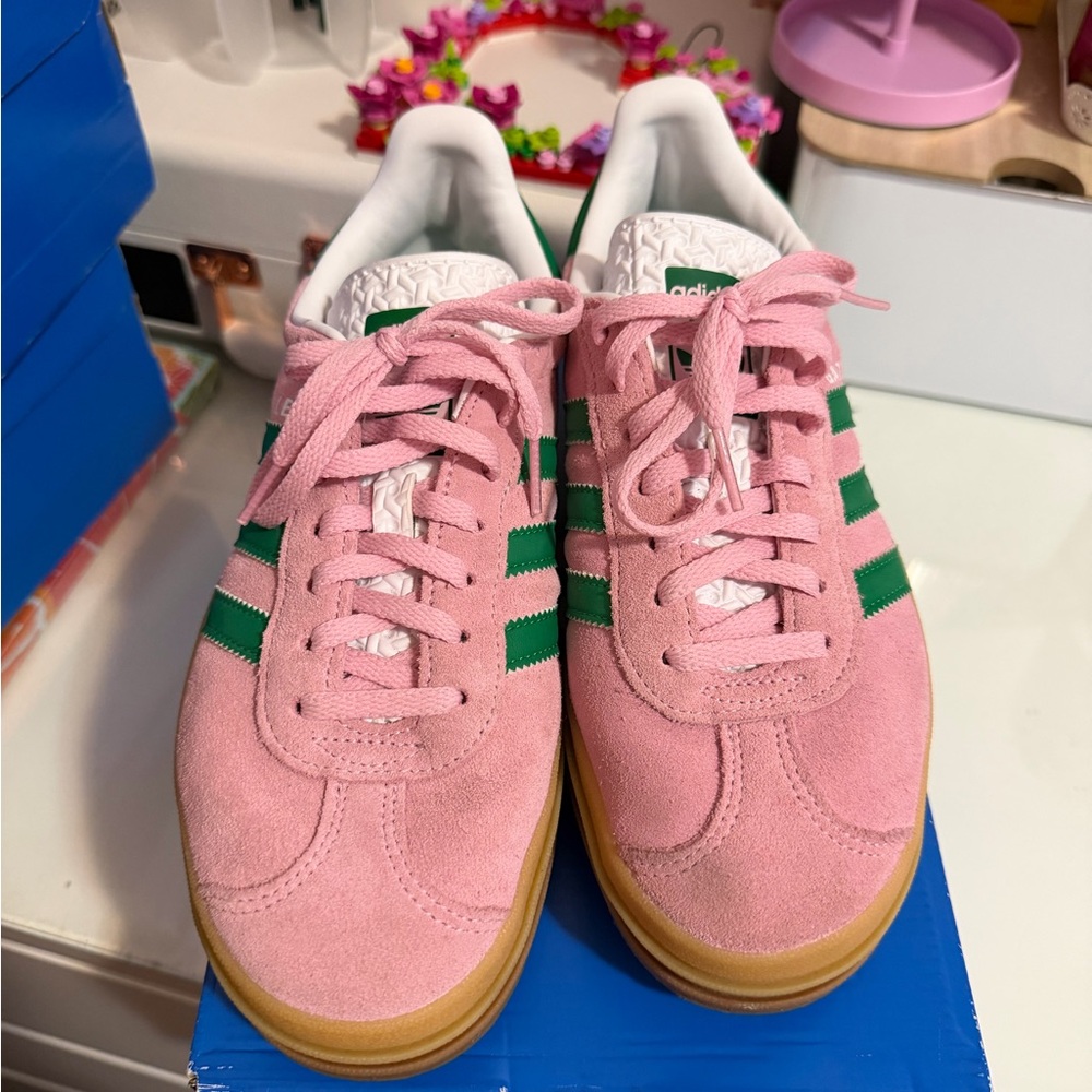 Adidas Gazelle Bold Pink with Green Accents - Picture 2 of 5